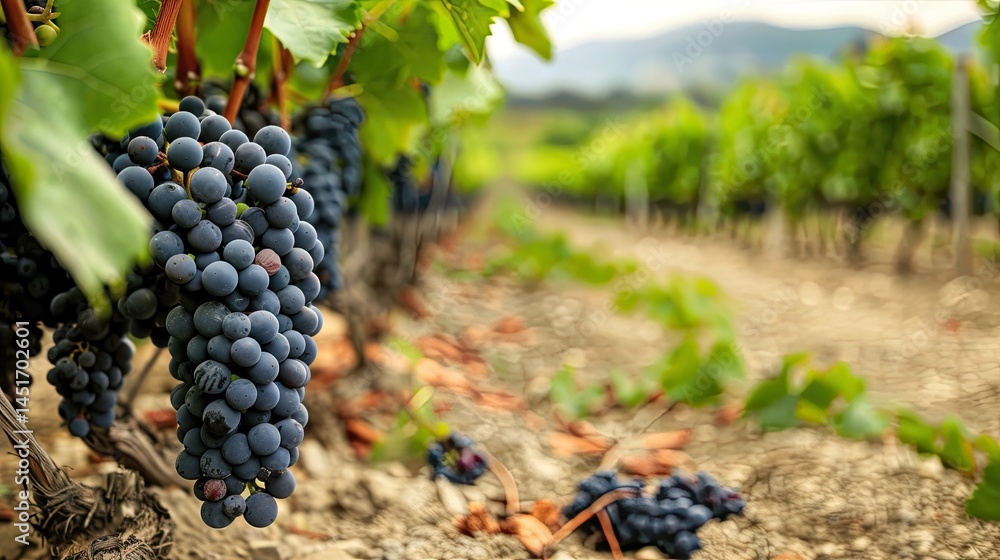 Obraz premium Unique Wine Flavors Influenced by Specific Vineyard Soil: Emphasizing Terroir -