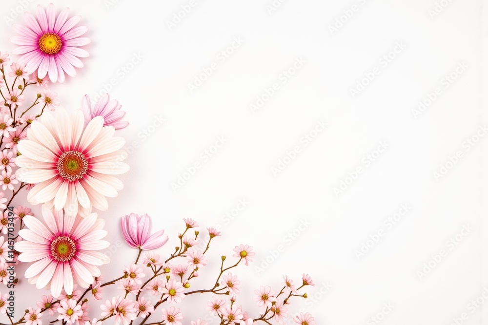 Fototapeta premium Floral Arrangement of Pink Flowers on a White Background