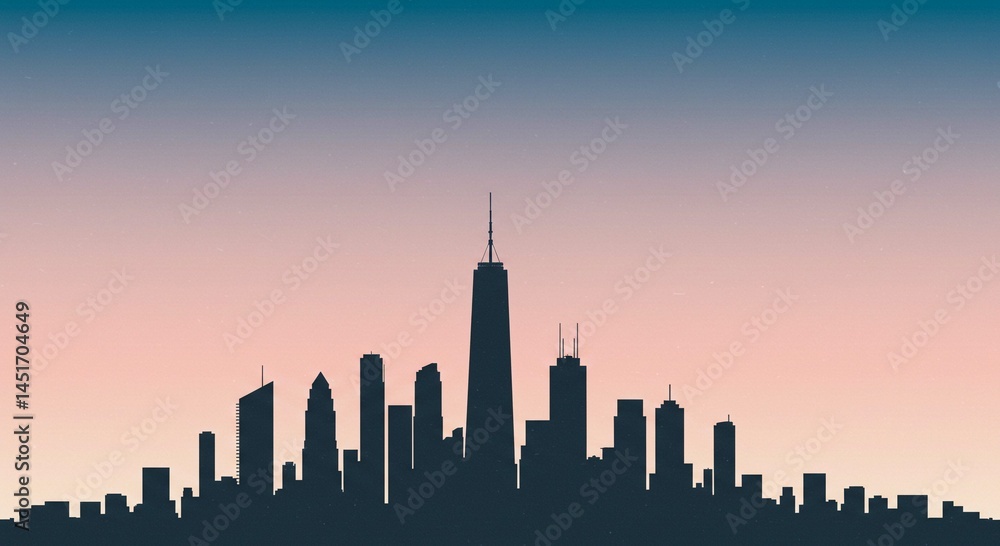 Fototapeta premium Serene Skyline Silhouette at Dusk Minimalist Cityscape Illustration