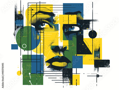 Abstract portrait of a woman in a cubism style. Avant-garde geometric face illustration for IT companies, creative agencies, technology presentations, and modern art projects.