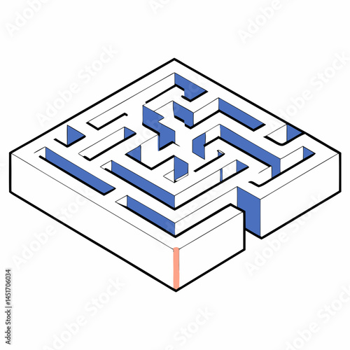 3D render of logic maze education game on passing the labyrinth, pathways, clear exit points, for person or children's education website, social media design, Isolate on white background