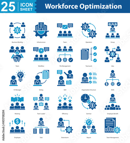 Workforce Optimization Icon Sheet business meeting, infrastructure, team, operation, group, team, workflow, file management, teamwork, idea, hr manager, dialog, skill, organization structure, skills