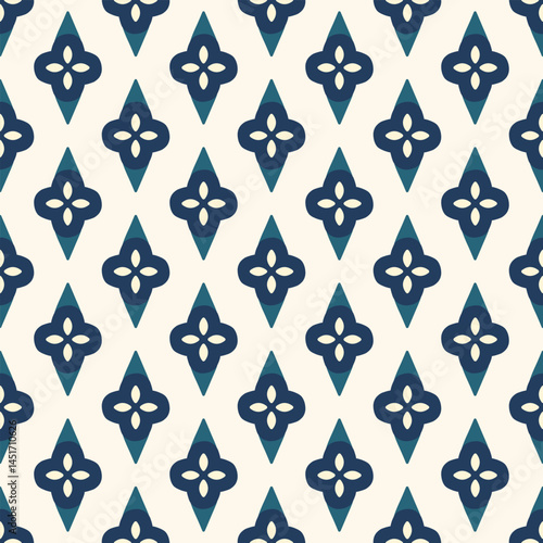 Floral pattern diamonds background arabesque flowers motif. Oriental style modern lux fabric design textile swatch easy to recolor all over print block. Pastel blue, turquoise,  white colors palette.