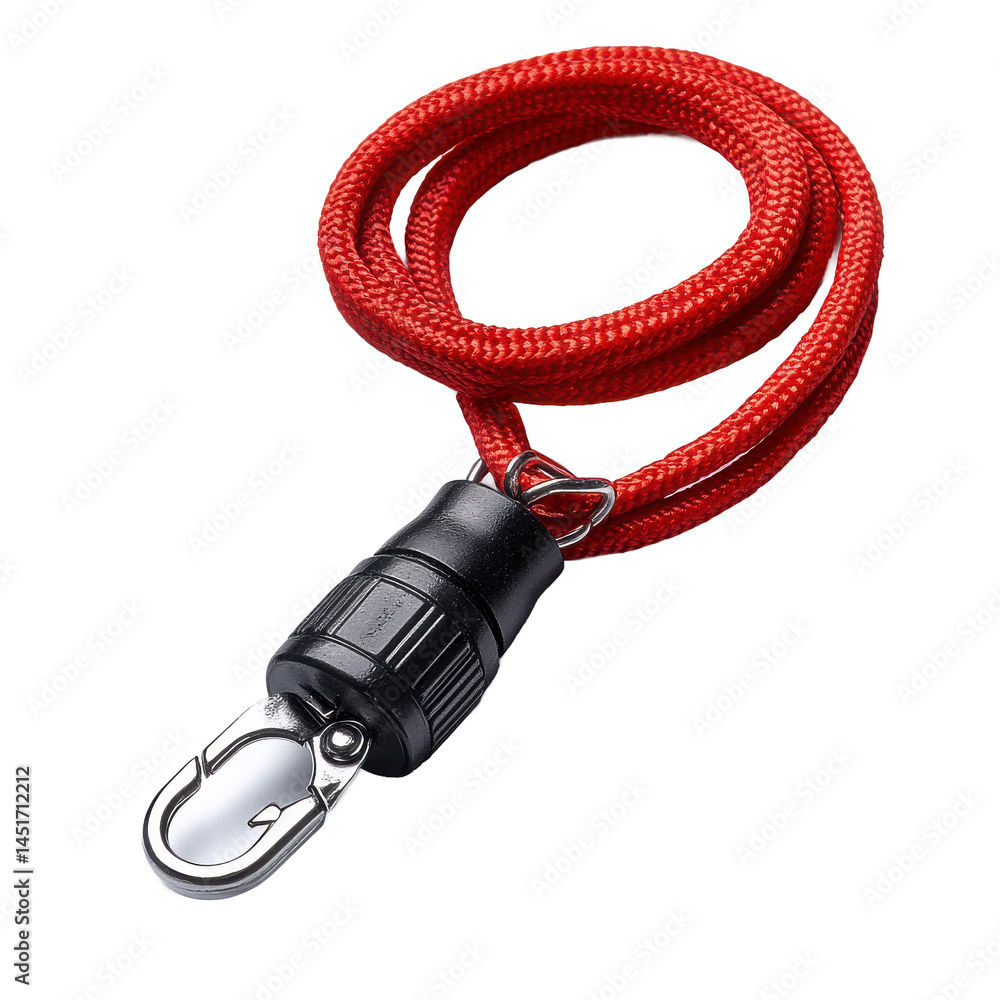 Fototapeta premium Red Lanyard with Black Swivel Clip Safety ID Event Key Chain Accessory
