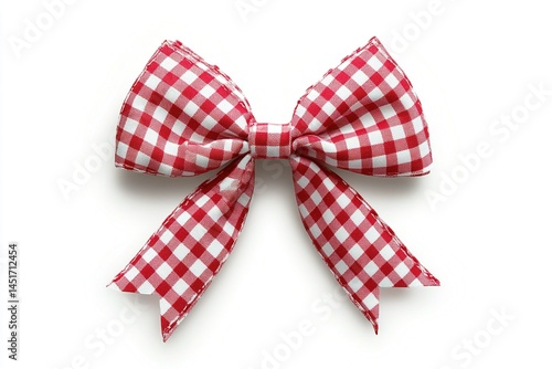 Red and white gingham bow on a white background