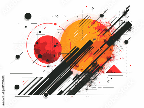 Dynamic abstract brushstrokes and lines in orange-red tones, expressive vector illustration of energy and creativity
