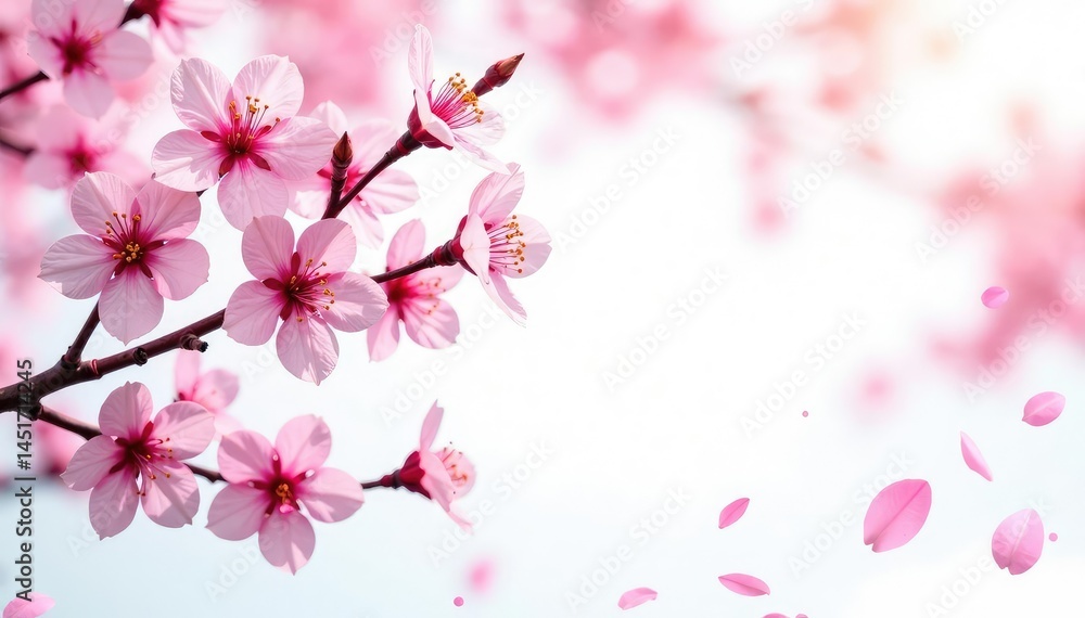Vibrant sakura branches, scattered petals, white background, illustration, floral background, floral pattern Vibrant sakura branches, scattered petals, white background, illustration, floral background, floral pattern