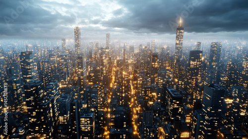 Wallpaper Mural Twilight city skyline with glowing lights and soft haze creates mesmerizing view Torontodigital.ca