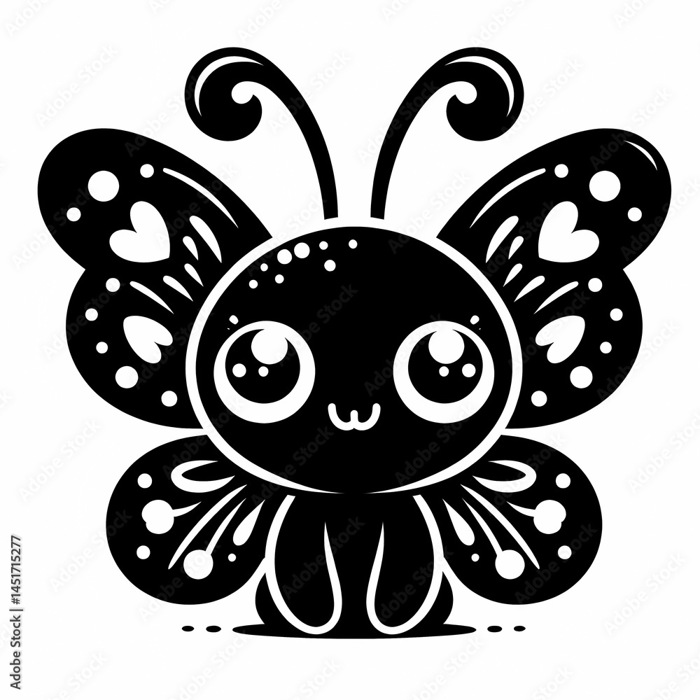 Obraz premium A black silhouette vector image of a cute butterfly cartoon on a white background