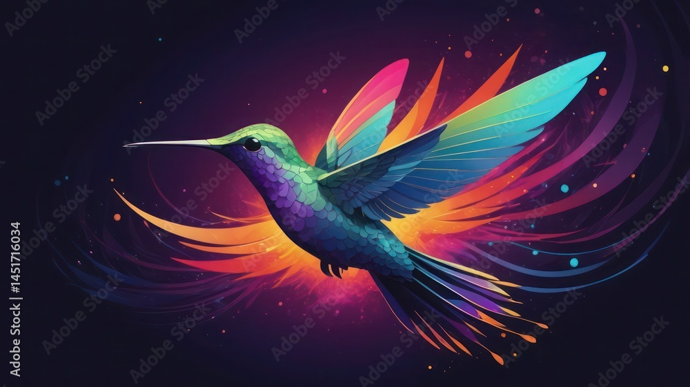 Obraz premium Quantum Hummingbird Hovering in Light Pulse