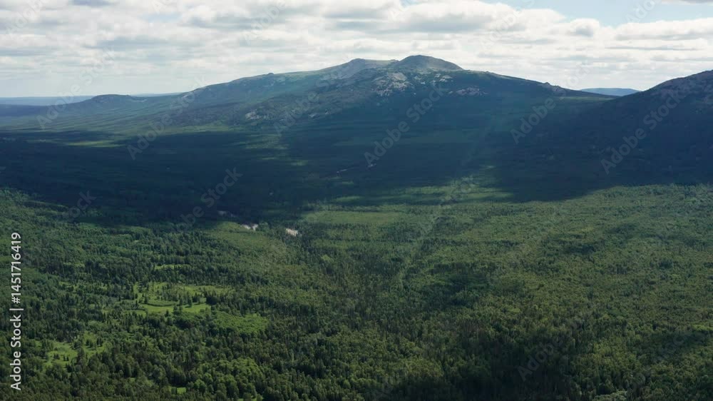 Southern Urals, Zyuratkul National Park: mountain range. Aerial view. Southern Urals, Zyuratkul National Park: mountain range. Aerial view.