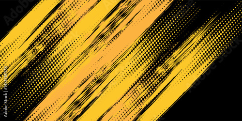 Black and yellow abstract background with brush stroke and halftone style. abstract grunge eps.10