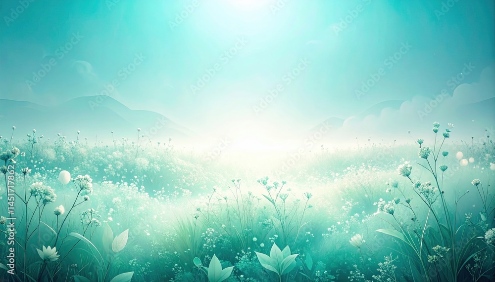 Naklejka premium Serene floral landscape dreamy setting digital art nature ethereal viewpoint tranquility concept