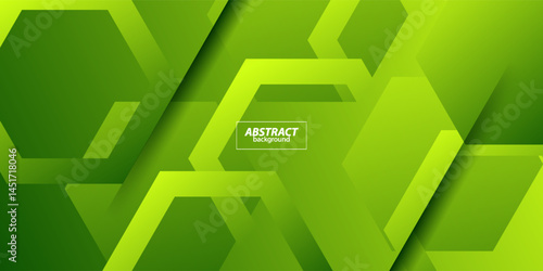 Green dynamic gradient 3D abstract background with shadow. Hexagonal pattern overlay shape. Cool design. Vector Eps10