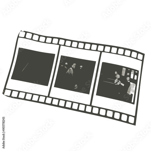 Film strip showcasing classic photos against a white background  