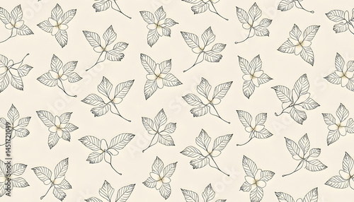 Vintage floral pattern with leaves and flowers on cream background  