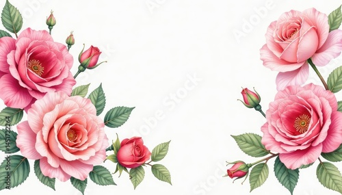 Delicate watercolor roses in repeating border pattern , elegant, romantic