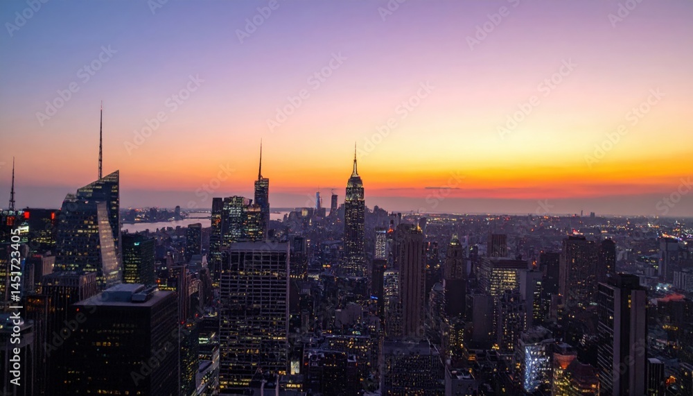 Obraz premium Sunset over manhattan captivating cityscape photography new york city urban landscape evening aerial view urban serenity