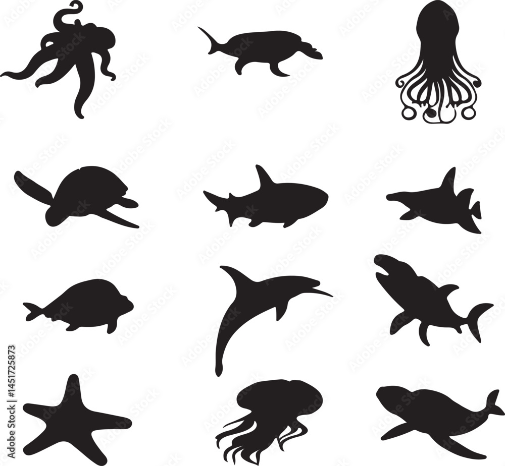 Fototapeta premium Silhouette sea animals