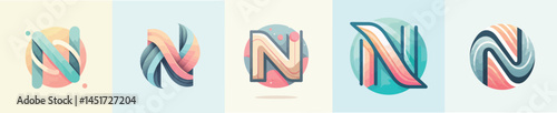 pastel color letter N logo vector