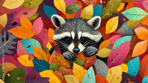 Raccoon Autumn Leaves.