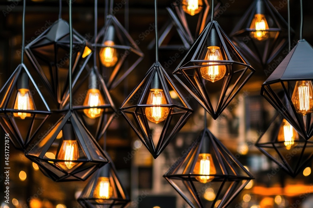 Fototapeta premium Geometric pendant lights illuminate a space