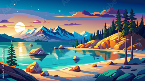 Lake Tahoe glows with vibrant light,
Sand Harbor rests in calm delight.
Majestic peaks, the sky so clear,
A high-res scene we hold so dear.