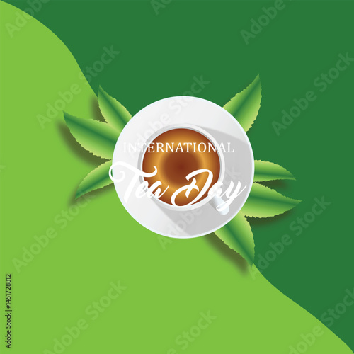 Celebration of international tea day with warm cup and nature theme for design and print.