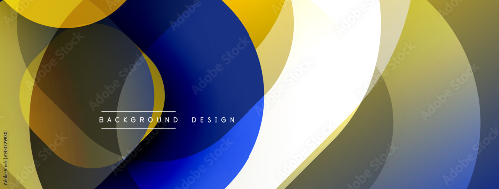 Fototapeta premium Abstract geometric shapes overlap. Colors include blue, yellow, brown, white. Modern design element for backgrounds, presentations.