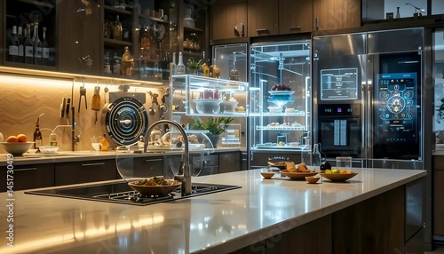 Advanced smart kitchen appliances marble countertop, concept type 