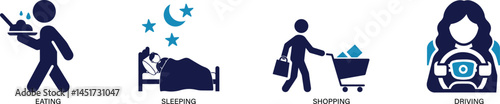 Flat vector icons representing various human actions, movements, and daily activities.