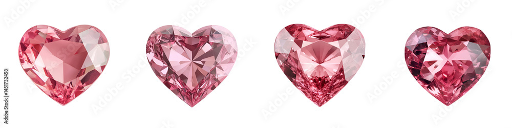 Heart-shaped ruby gemstones in various faceted cuts Heart-shaped ruby gemstones in various faceted cuts