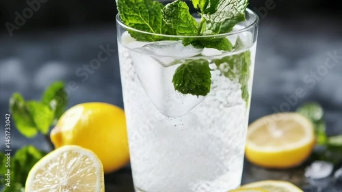 Wallpaper Mural Refreshing infused water with lemon and mint.  Crisp, cool drink with ice cubes Torontodigital.ca