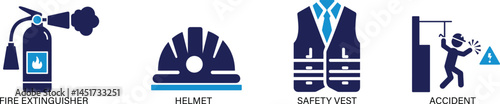  Work Safety Icon Set Flat Style. safety, work safety, workplace, protection, hazard,