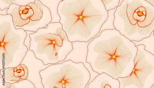 Delicate floral pattern with soft orange lines on peach background  