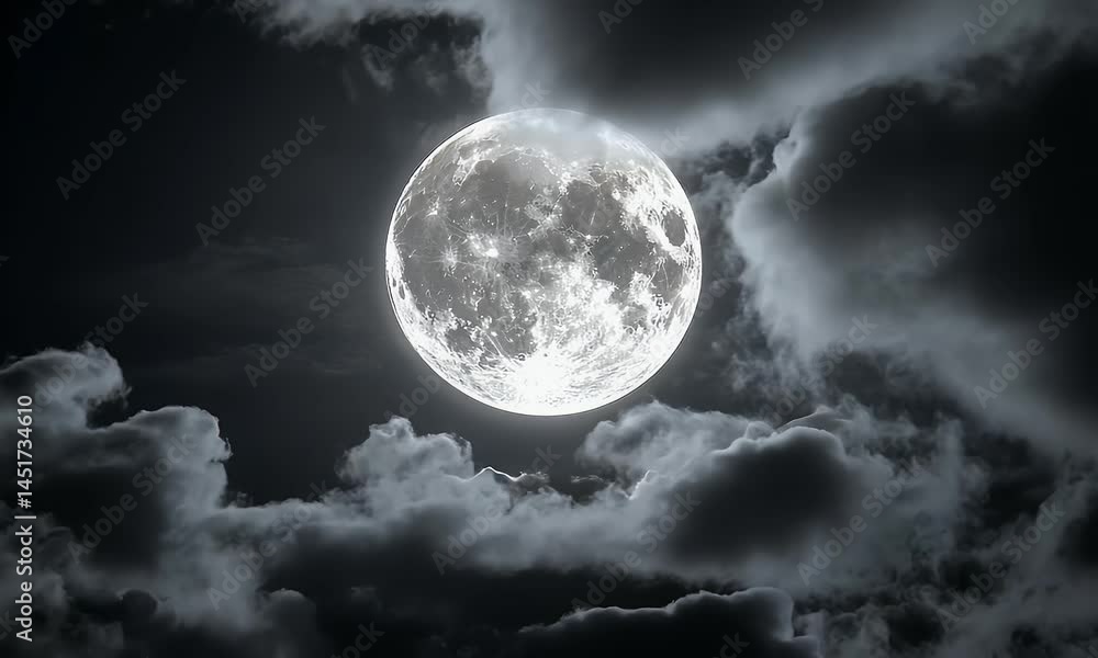 Illuminated Full Moon Surrounded by Dark, Rolling Clouds Under a Mysterious Night Sky Animation Video Illuminated Full Moon Surrounded by Dark, Rolling Clouds Under a Mysterious Night Sky Animation Video