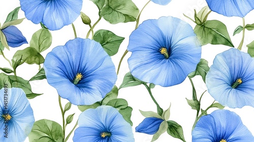 Wallpaper Mural Watercolor Blue Flowers Seamless Pattern Torontodigital.ca
