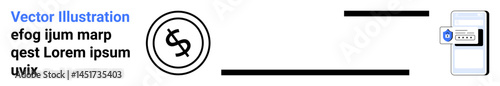 Mobile phone screen displaying password input alongside dollar sign indicating secure financial transaction. Ideal for online payment security, mobile banking, digital wallet, authentication