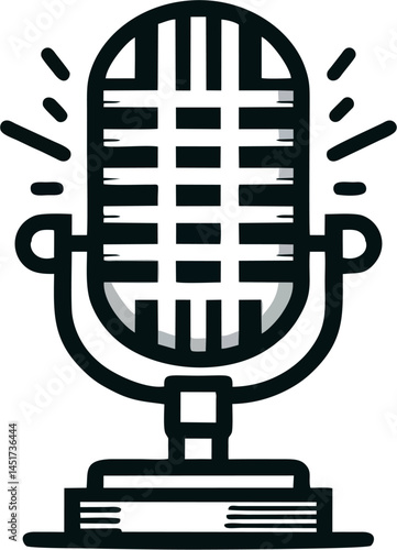 Vintage Microphone Icon - Retro Style Microphone Vector Illustration for Podcasting and Audio Production

