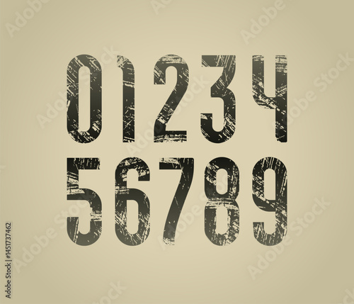 Paint numbers set made shabby style, distressed numerals 0 to 9, vector illustration 10EPS