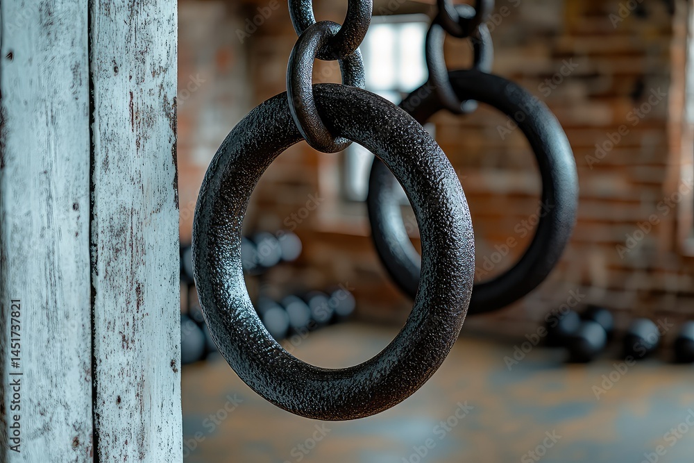Gymnastic rings with rustic gym. Gymnastic rings with rustic gym.