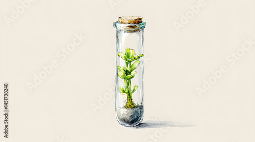 Wallpaper Mural Test tube containing a green plant biotechnology watercolor Torontodigital.ca