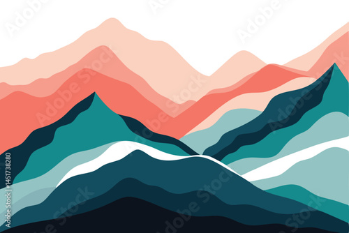 Colorful layered mountain ranges present a tranquil, calming vista with varied textures and tones