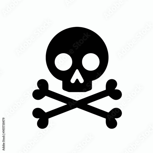  very simple flat and single minimalist Skull and Crossbones Silhouettes in black on a white background 