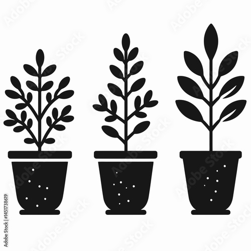 very simple flat and single minimalist Plant in Pot Silhouettes in black on a white background 