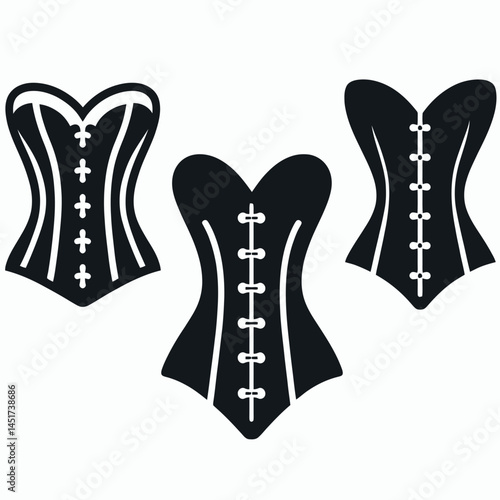  very simple flat and single minimalist Corset Silhouettes in black on a white background