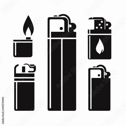 very simple flat and single minimalist Cigarette Lighter Silhouettes in black on a white background