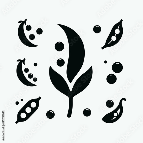 very simple flat and single minimalist Peas Silhouettes in black on a white background