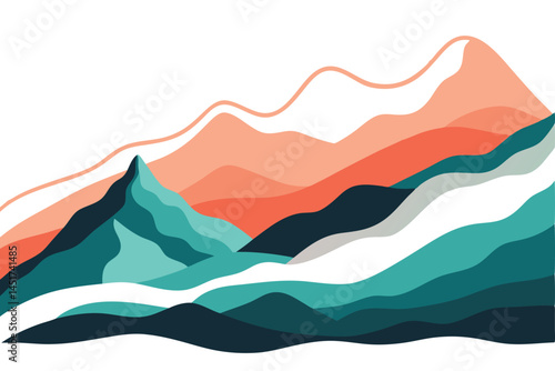 Layered mountain peaks display teal and salmon hues, creating an abstract landscape vector