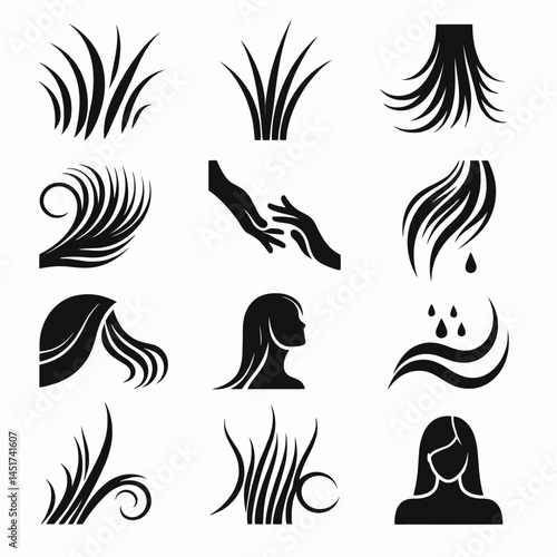 very simple flat and single minimalist Hair Growth Silhouettes in black on a white background